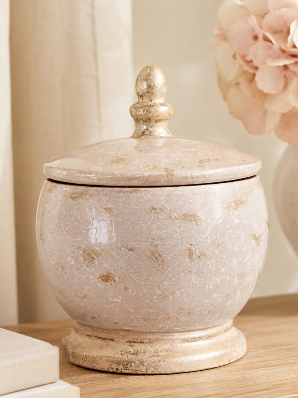 French Country Crackle Glaze Ceramic Lidded Cache Pot